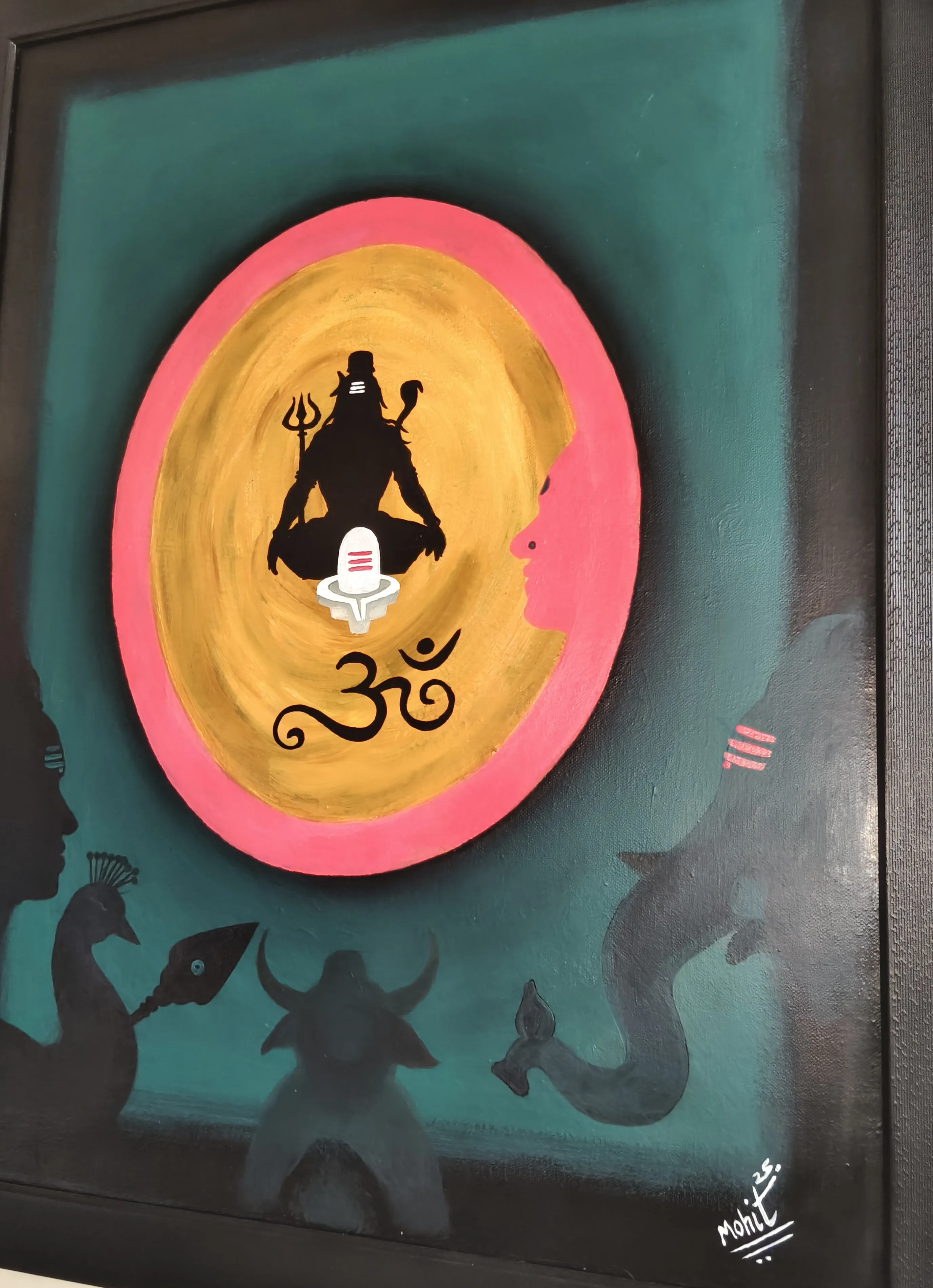 Shiva with pravati ganesh-kartikeya on mirror wall - View 3