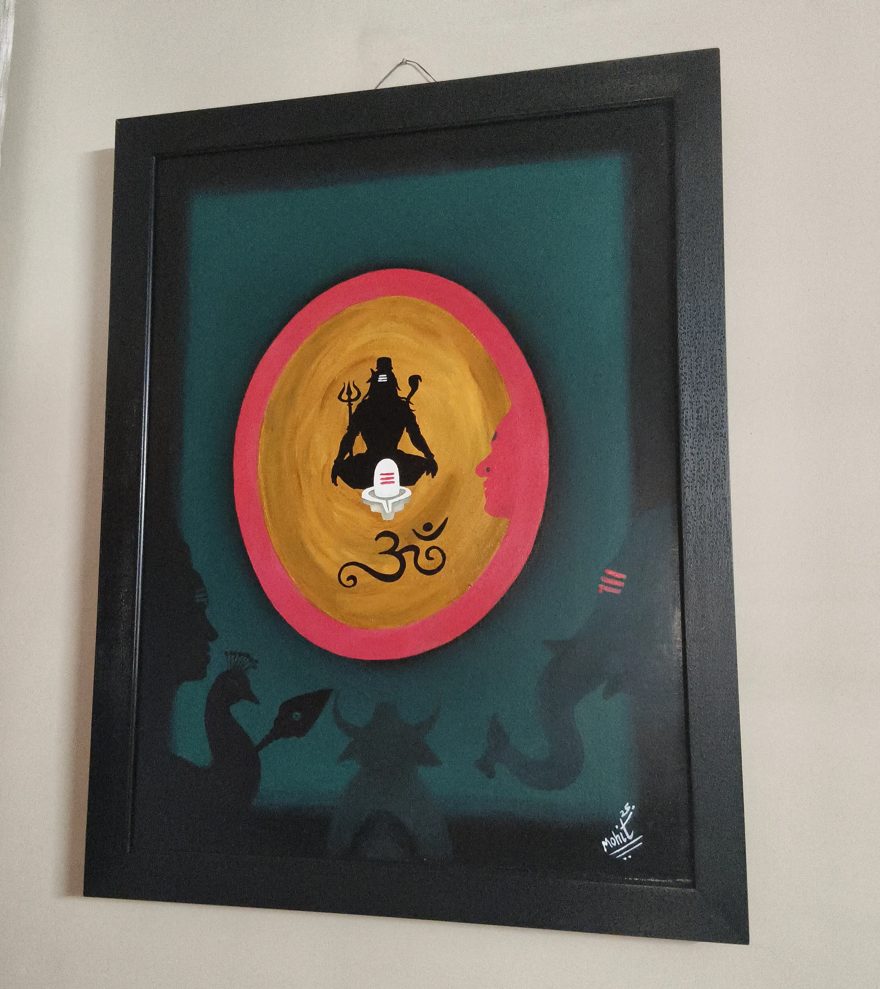 Shiva with pravati ganesh-kartikeya on mirror wall - View 2